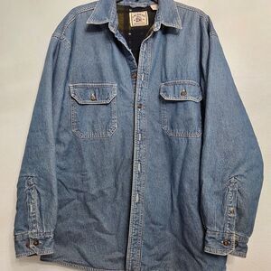 VTG American Blue Fleece Lined Denim Shirt Shacket Heavy Rugged Workwear LARGE